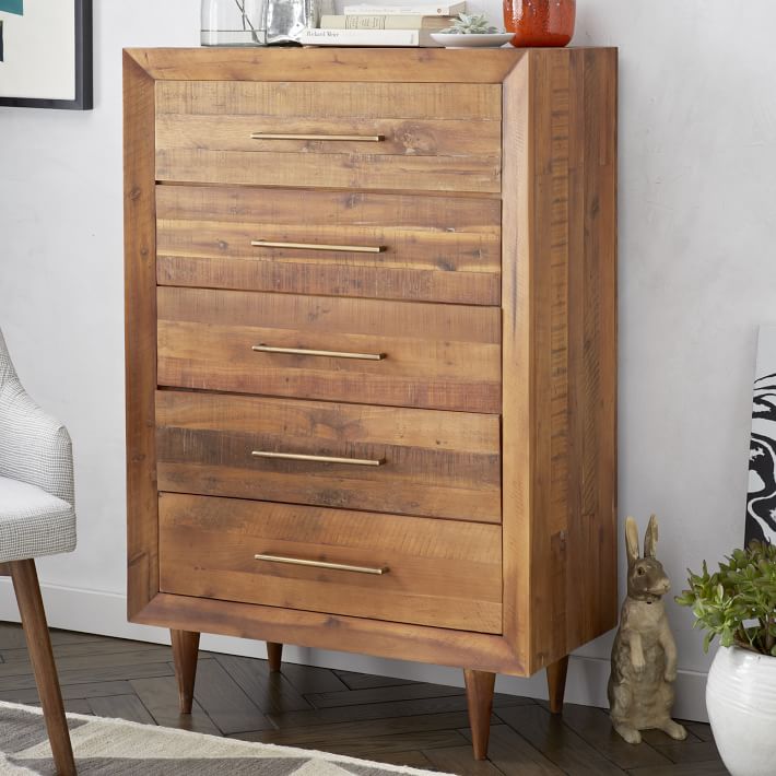 Alexa Reclaimed Wood 5 Drawer Dresser Honey