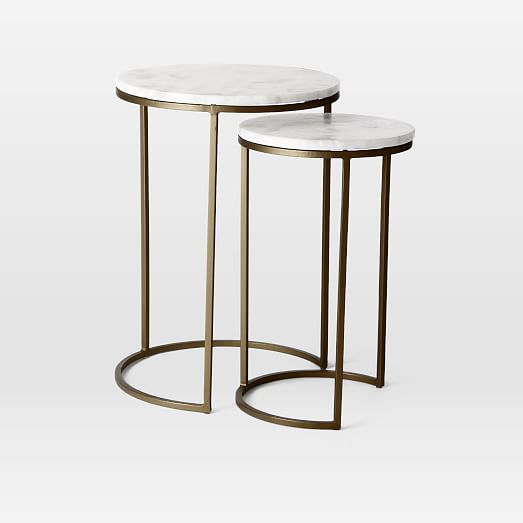 Round Modern Nesting Side Accent Tables, Round Accent Table With Glass Top