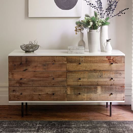 Reclaimed Wood Lacquer 6 Drawer Dresser