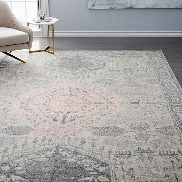 Distressed Medallion Rug Platinum/Pink Blush West Elm
