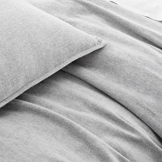 Organic Flannel Herringbone Duvet Cover Shams Medium Gray