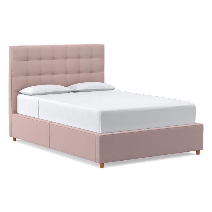 GridTufted Storage Bed, Full, Astor Velvet, Dusty Blush West Elm