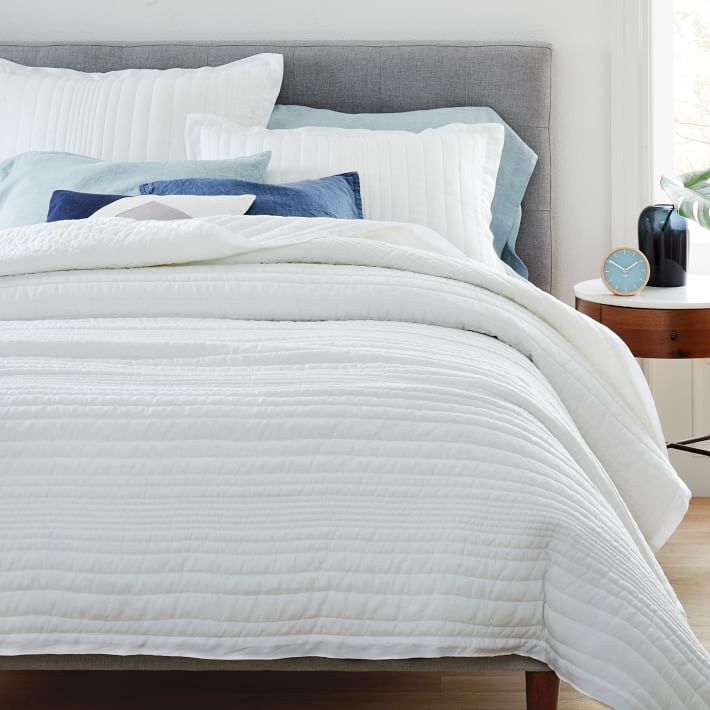 Belgian Flax Linen Linework Quilt & Shams White West Elm